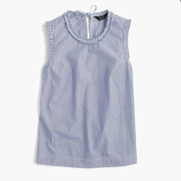 J. Crew Tops - J. Crew Blue and White Stripe Ruffle Trim Sleeveless Top Size 8